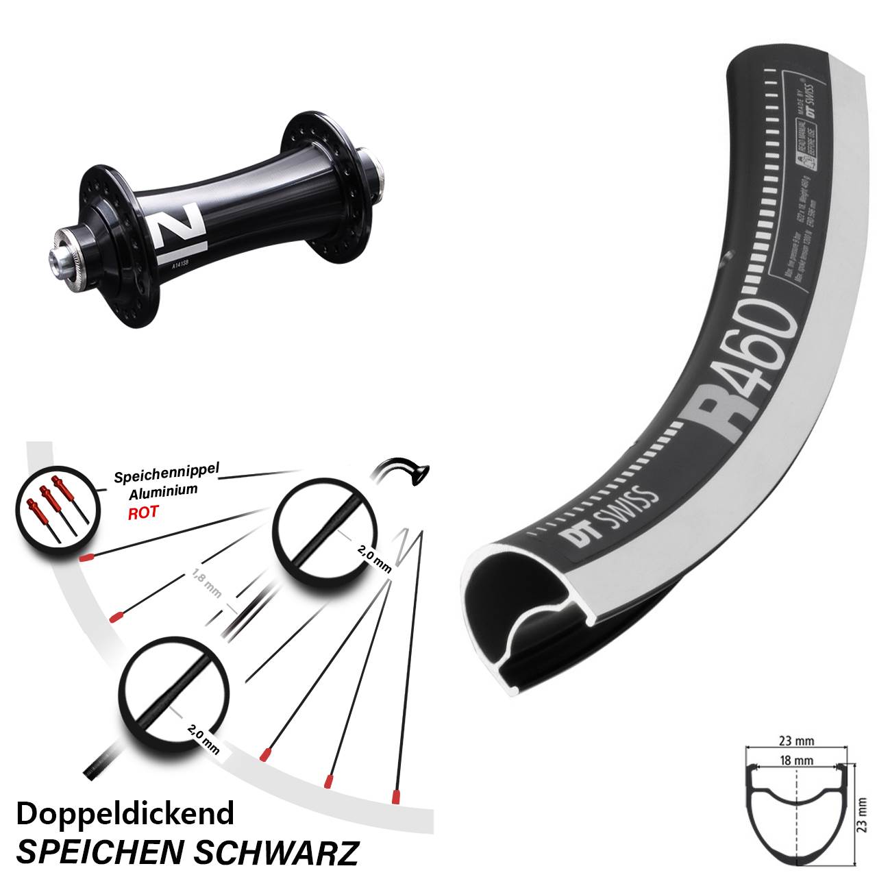 28 Zoll Vorderrad Novatex 141 Felgenbremse DT Swiss R 460