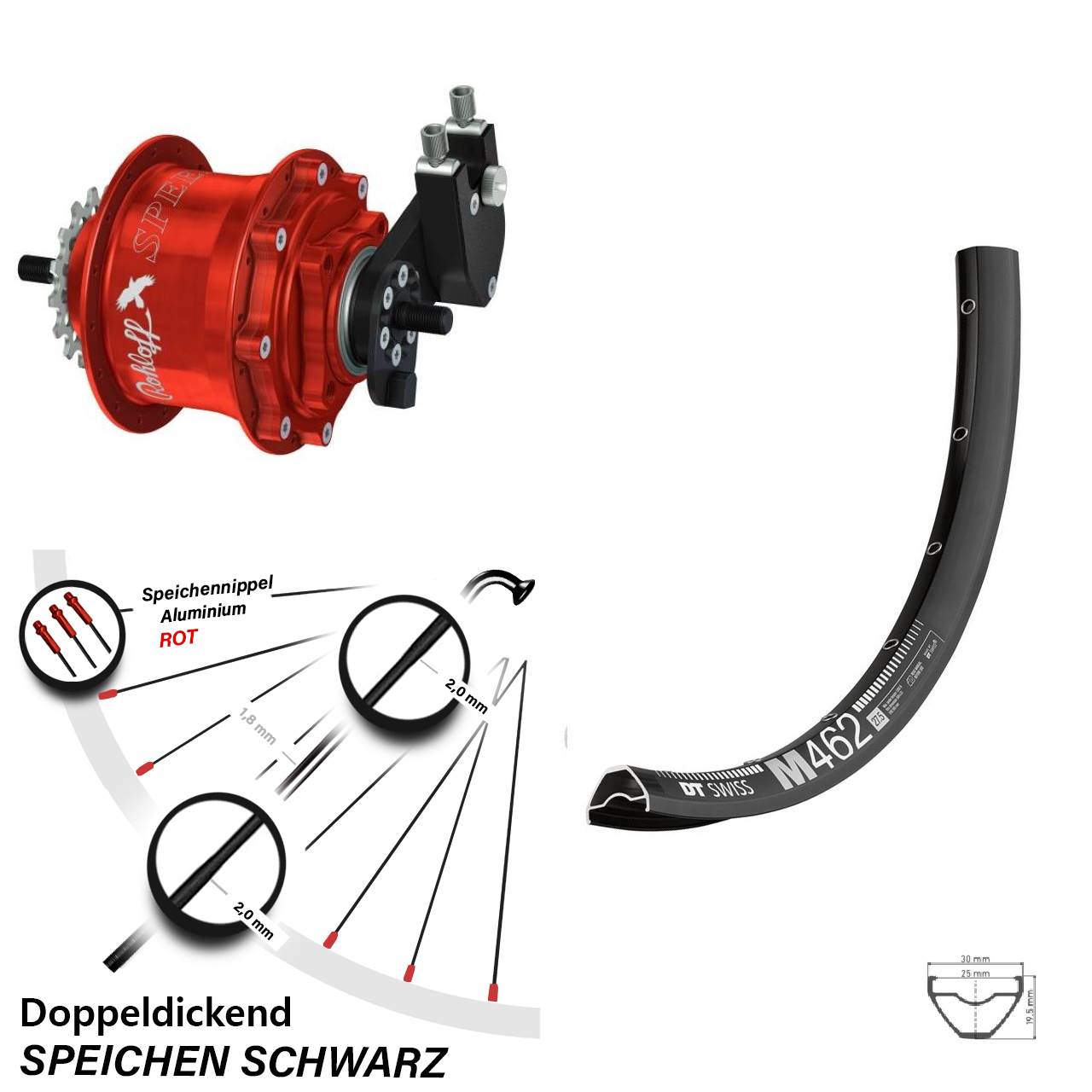 DT Swiss M 462 Rohloff Speedhub 500/14 TS DB OEM rot 27,5 Zoll Disc Hinterrrad