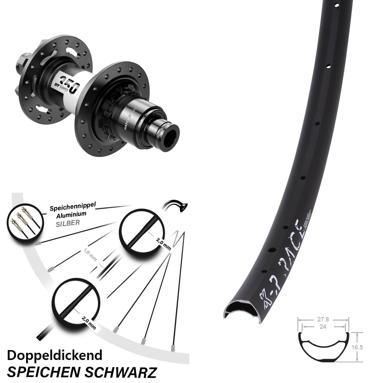KX-R Race DT Swiss 350 DEG72 28-29 Zoll 6-Loch Hinterrad 12x148 XD 11-12 fach