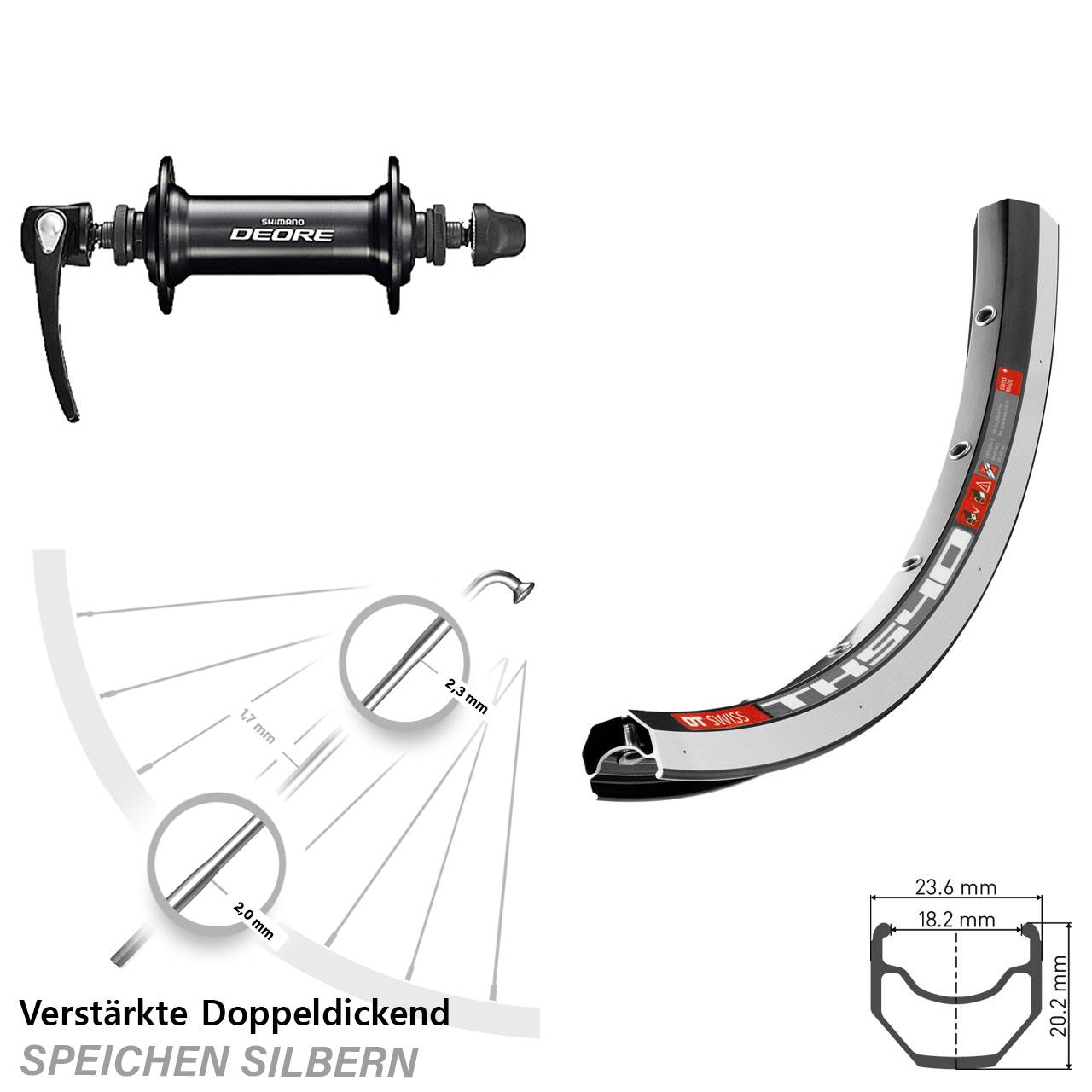 28 Zoll DT Swiss TK 540 Shimano HB-T610 Vorderrad für Schnellspanner