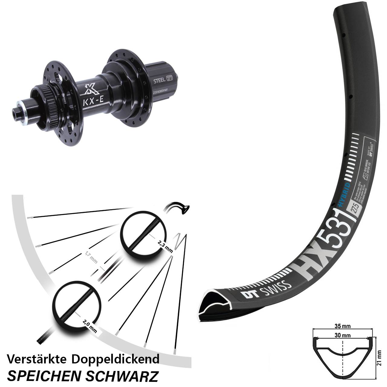 DT Swiss HX531 KX-E 29 Zoll Disc Hinterrad QR Boost 8-12 fach HG