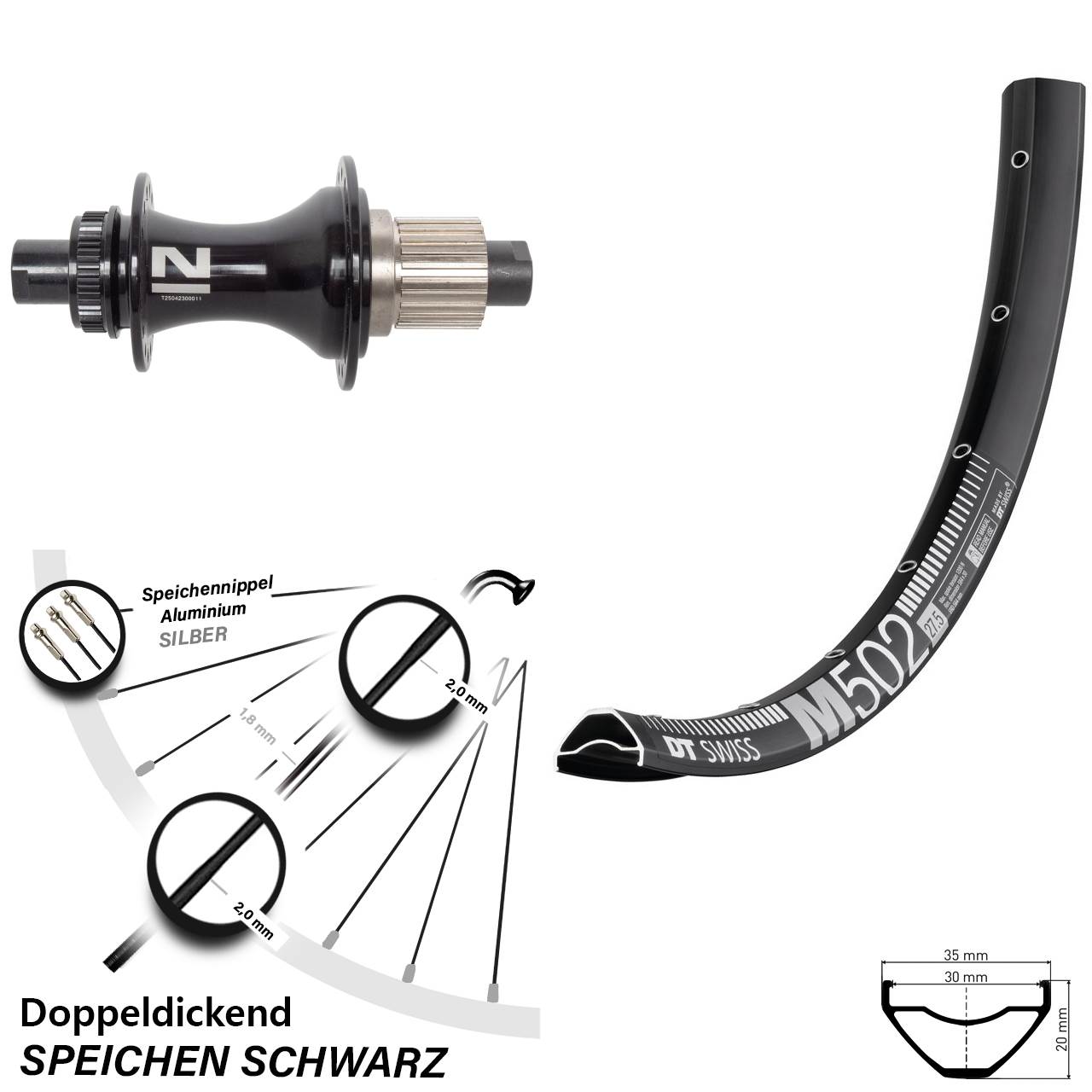 Hinterrad Centerlock 12x148 27,5 Zoll DT Swiss M502 Novatec D462 Micro Spline