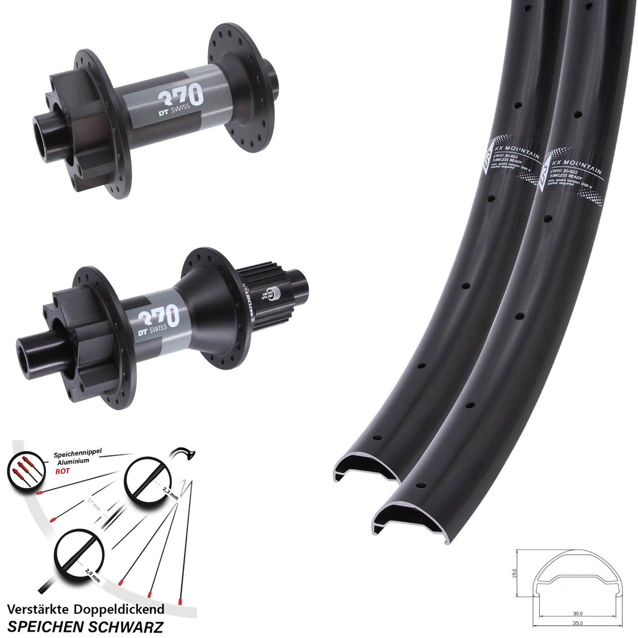 Boost Laufradsatz 6-Loch 15x110 12x148 29 Zoll KX Mountain TR DT Swiss 370 Micro Spline