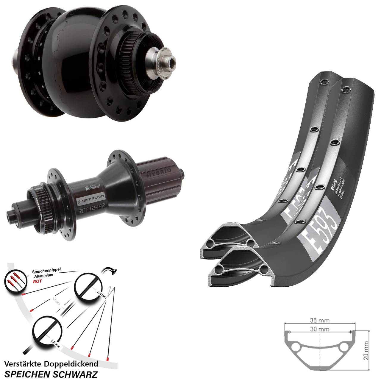Centerlock Laufradsatz 27,5 Zoll DT Swiss E 593-370 Hybrid SON 28 8-11 fach QR