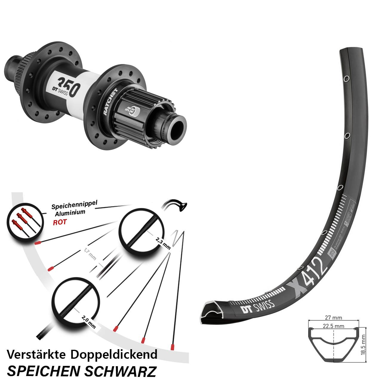 29 Zoll Laufrad 12x142 DT Swiss X412-350 Ratchet 36 Shimano Micro Spline
