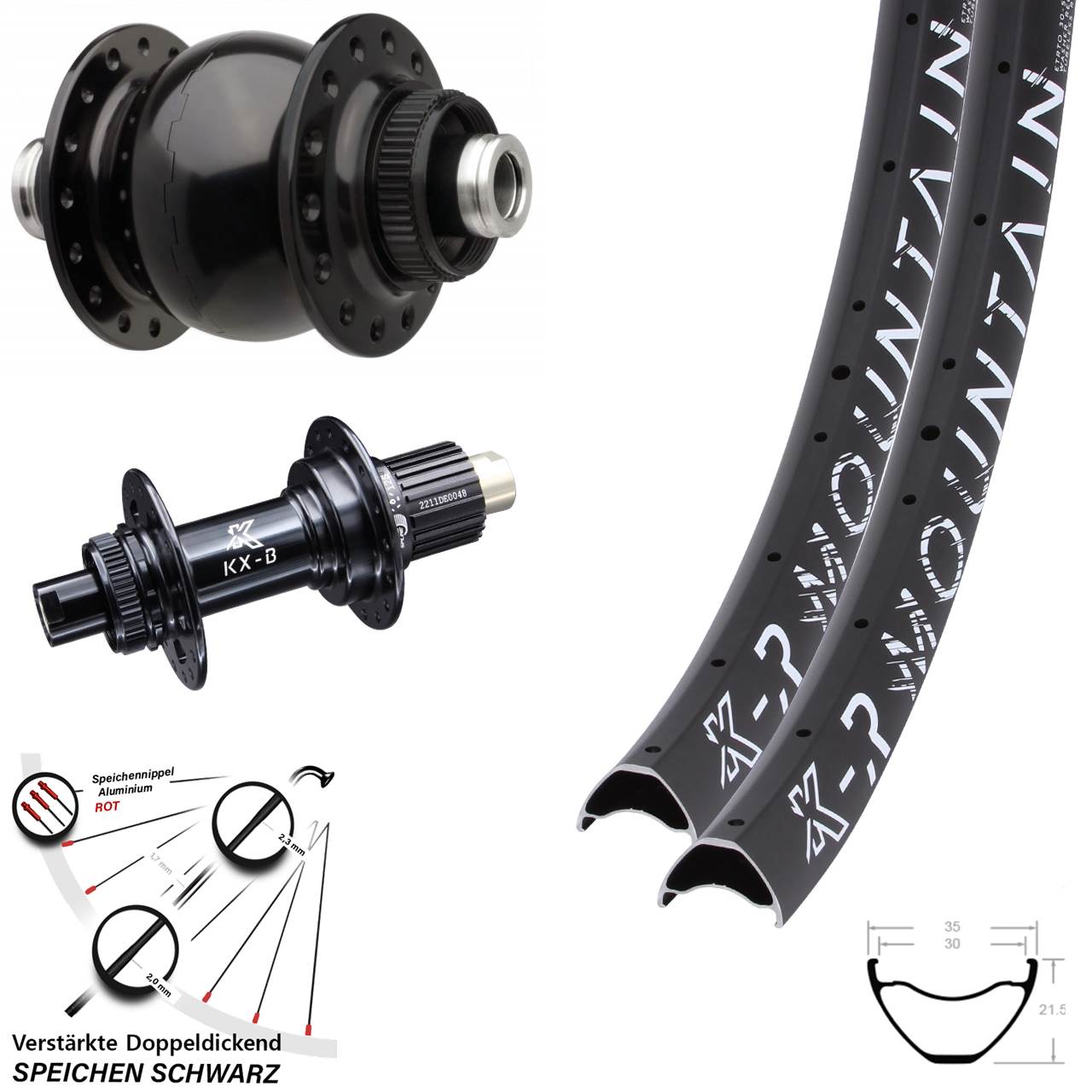 27,5 Zoll KX-BR Mountain Disc Laufradsatz 12x148/12x110 Micro Spline SON 28