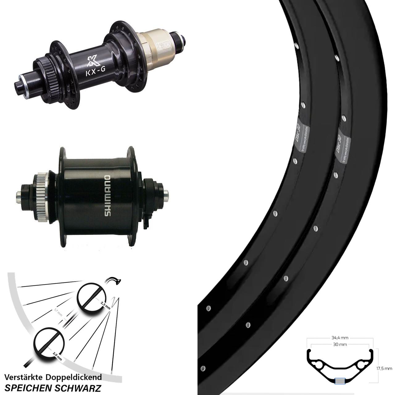 Ryde Disc 30 KX-G Shimano DH-UR700 29 Zoll Laufradsatz für Schnellspanner XDR