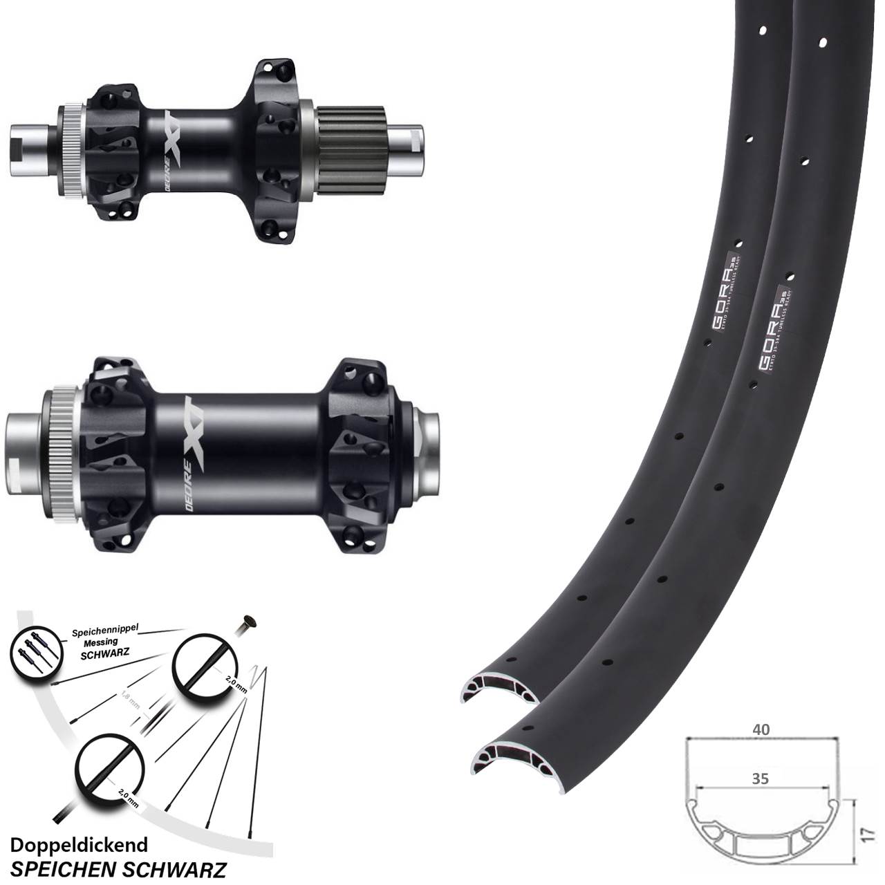 Laufradsatz 27,5 Zoll Gora 35-584 ETRTO Boost Straightpull Shimano XT Micro Spline 12-fach