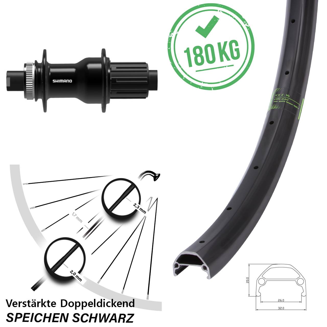 Laufrad 26 Zoll KX-EVo Disc Shimano FH-TC500-HM-B