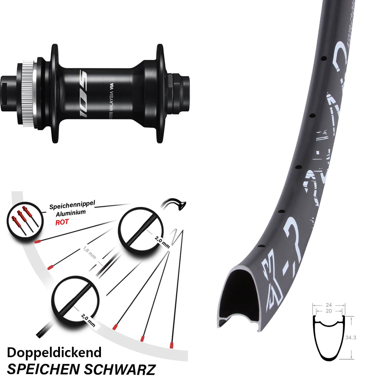 28 Zoll KX-R Road Shimano HB-R7070 Disc Vorderrad 12x100