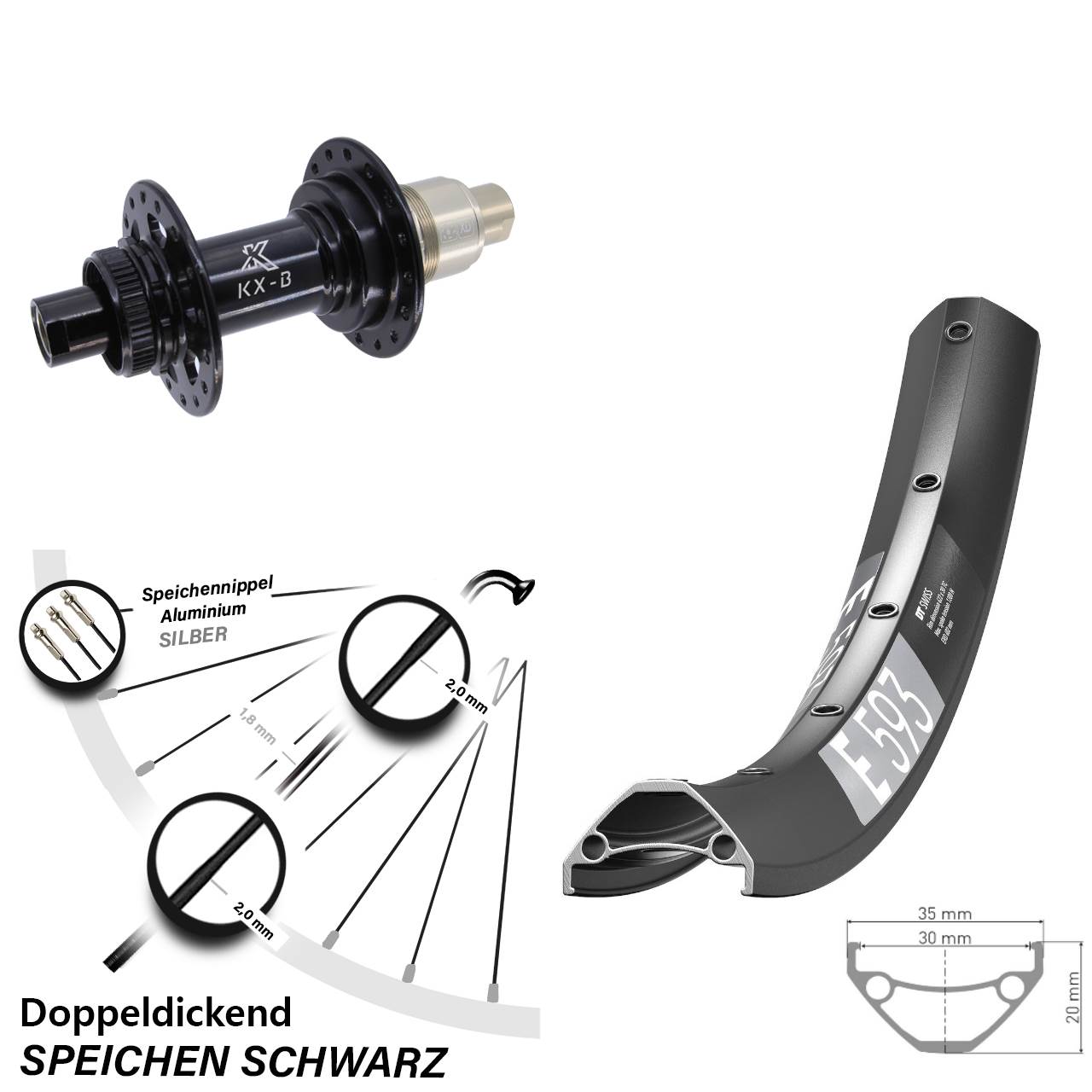 27,5 Zoll Hinterrad DT Swiss E593 KX-B Centerlock XD 12x148