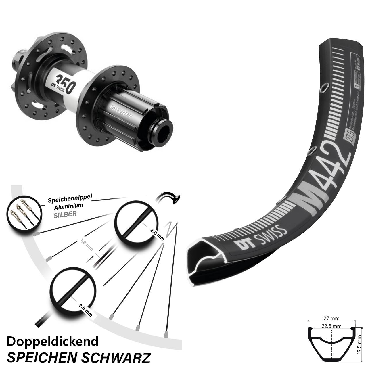 M442 DT Swiss 350 Ratchet 36 29 Zoll 6-Loch Hinterrad 12x148 Boost 8-11 fach HG