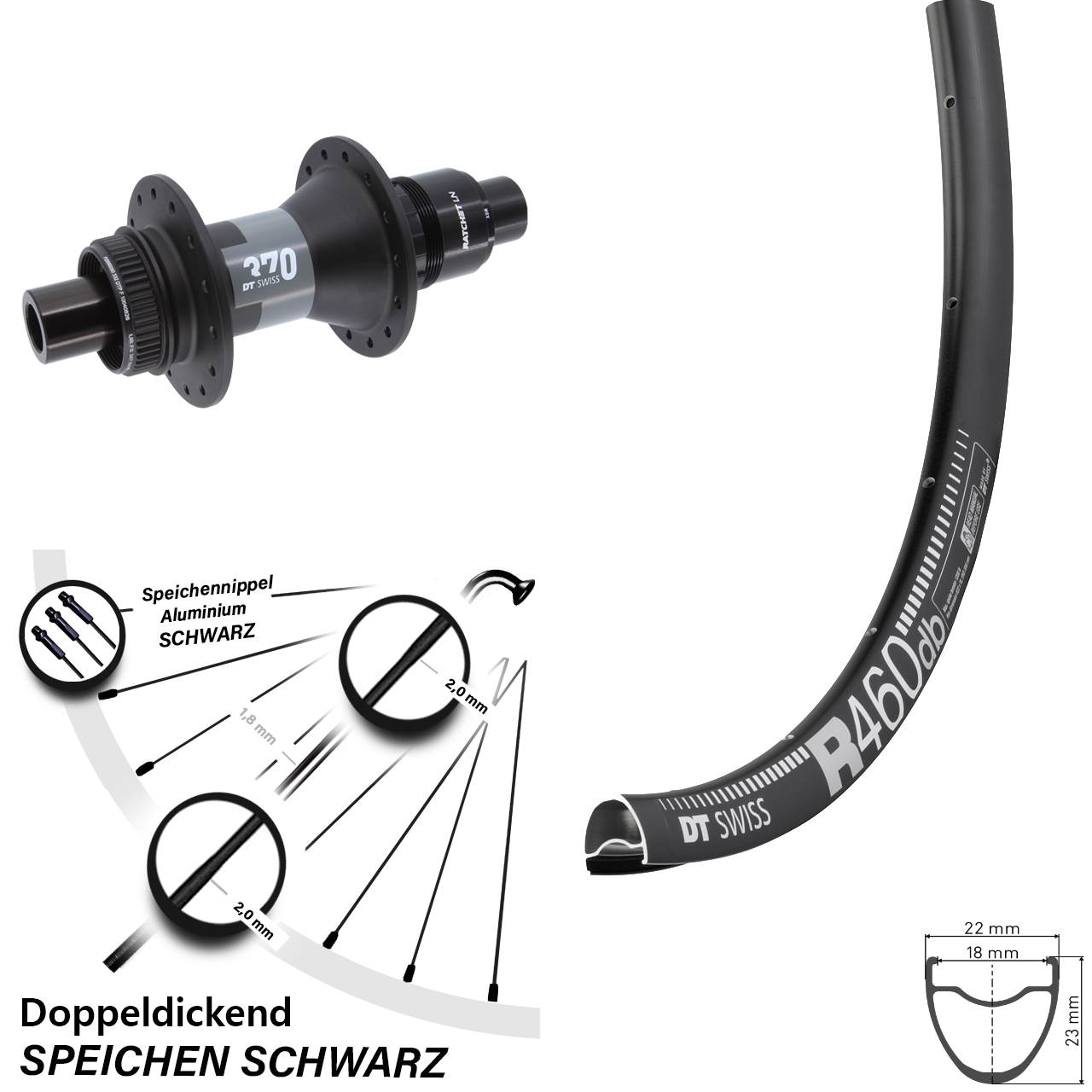 28 Zoll DT Swiss R 460-370 Hinterrad Centerlock 12x142