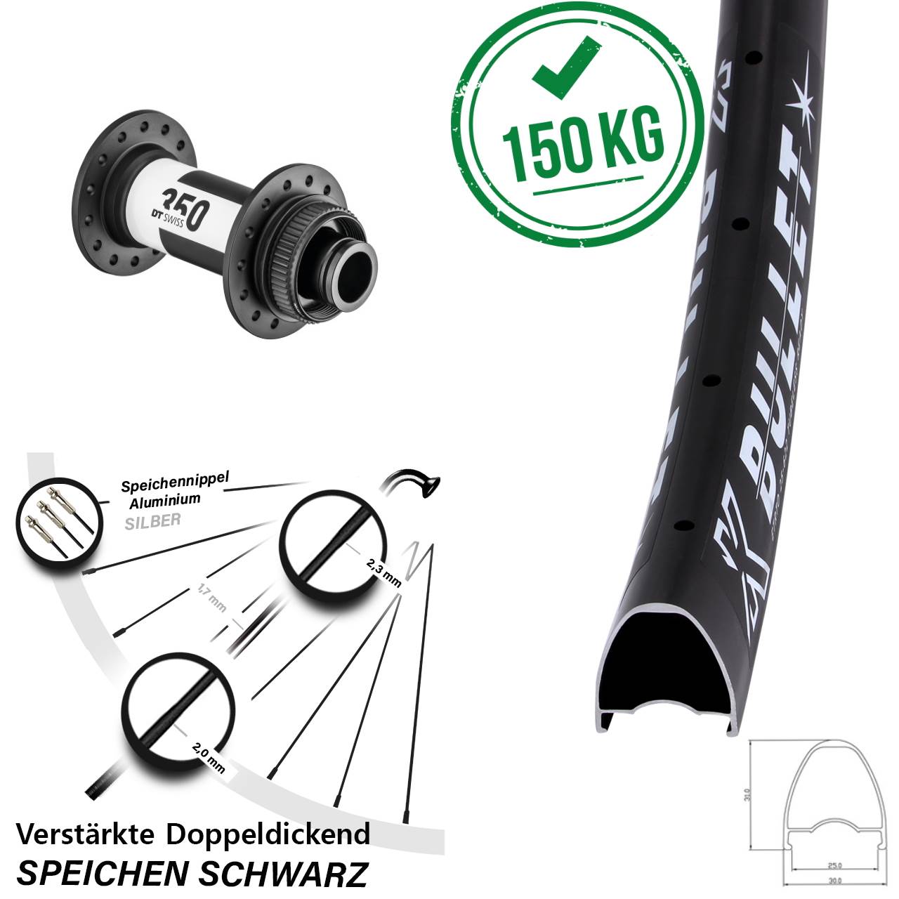 Vorderrad Centerlock 28-29 Zoll KX Bullet DT Swiss 350 15x100