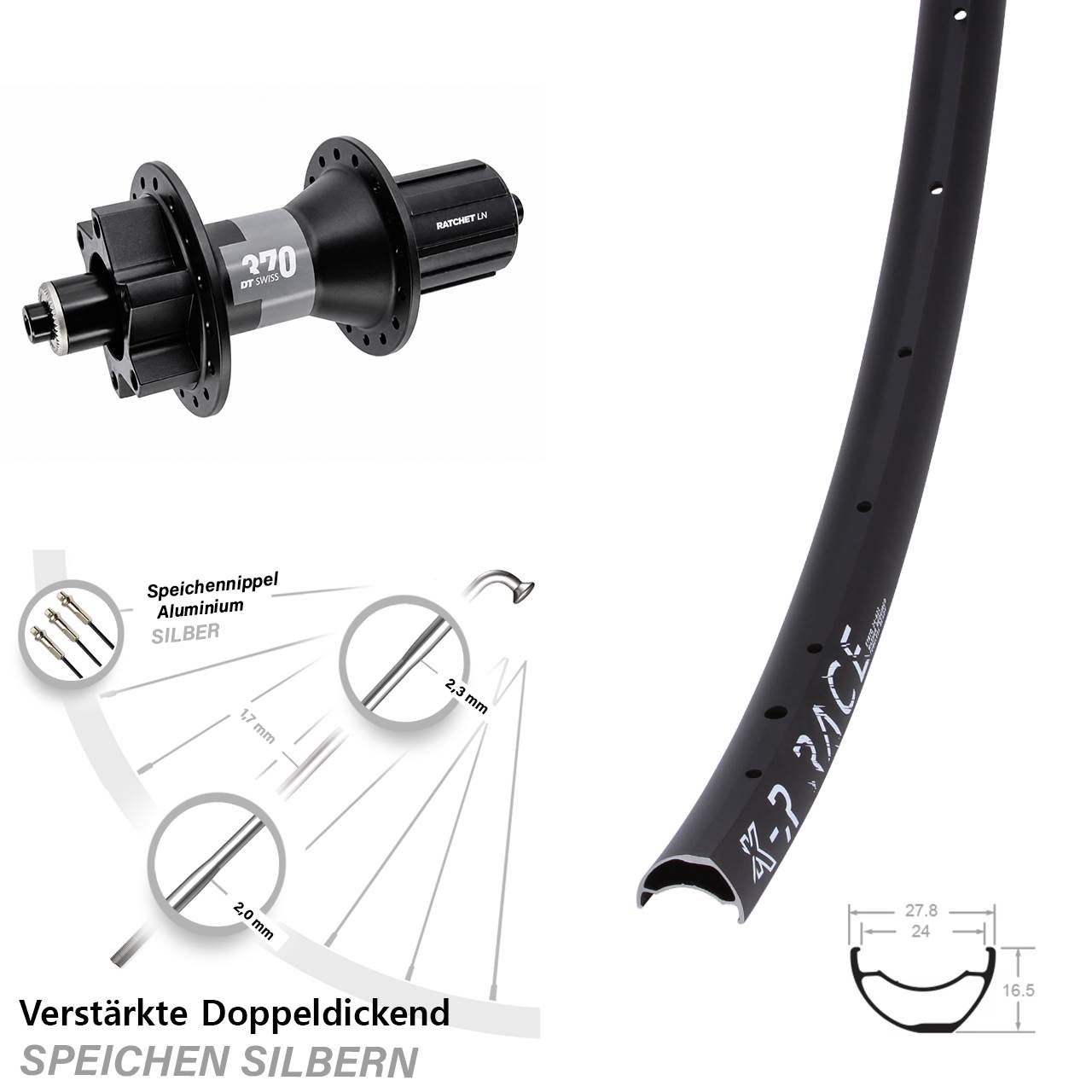 28 Zoll KX-R Race DT Swiss 370 6-Loch Hinterrad QR 8-11 fach HG