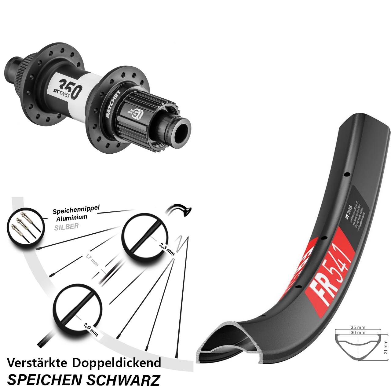 Hinterrad Centerlock 29 Zoll DT Swiss FR 541-350 Ratchet 36 Micro Spline 12x142