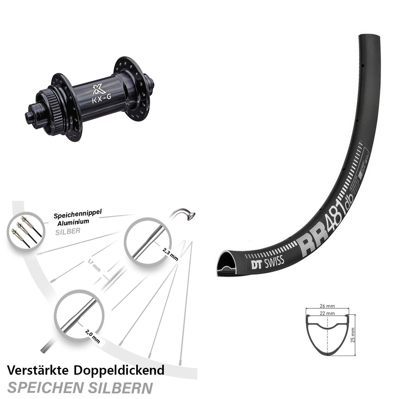 Vorderrad 28 Zoll DT Swiss RR 481 DB Disc verstärkt KX-G 5x100