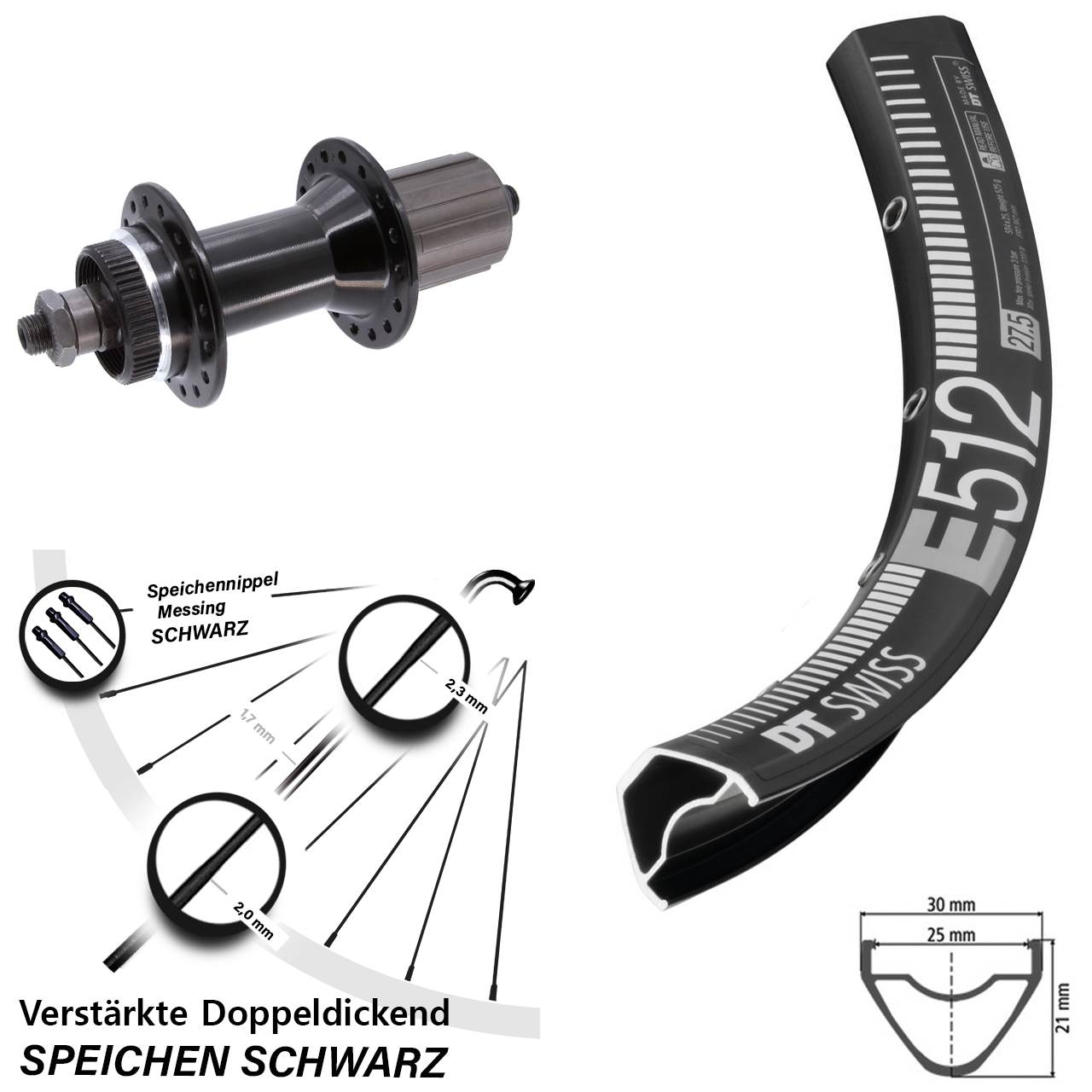 Hinterrad Centerlock 29 Zoll DT Swiss E512 Joytech 5x135 mm schwarz 8-11 fach HG für Schn