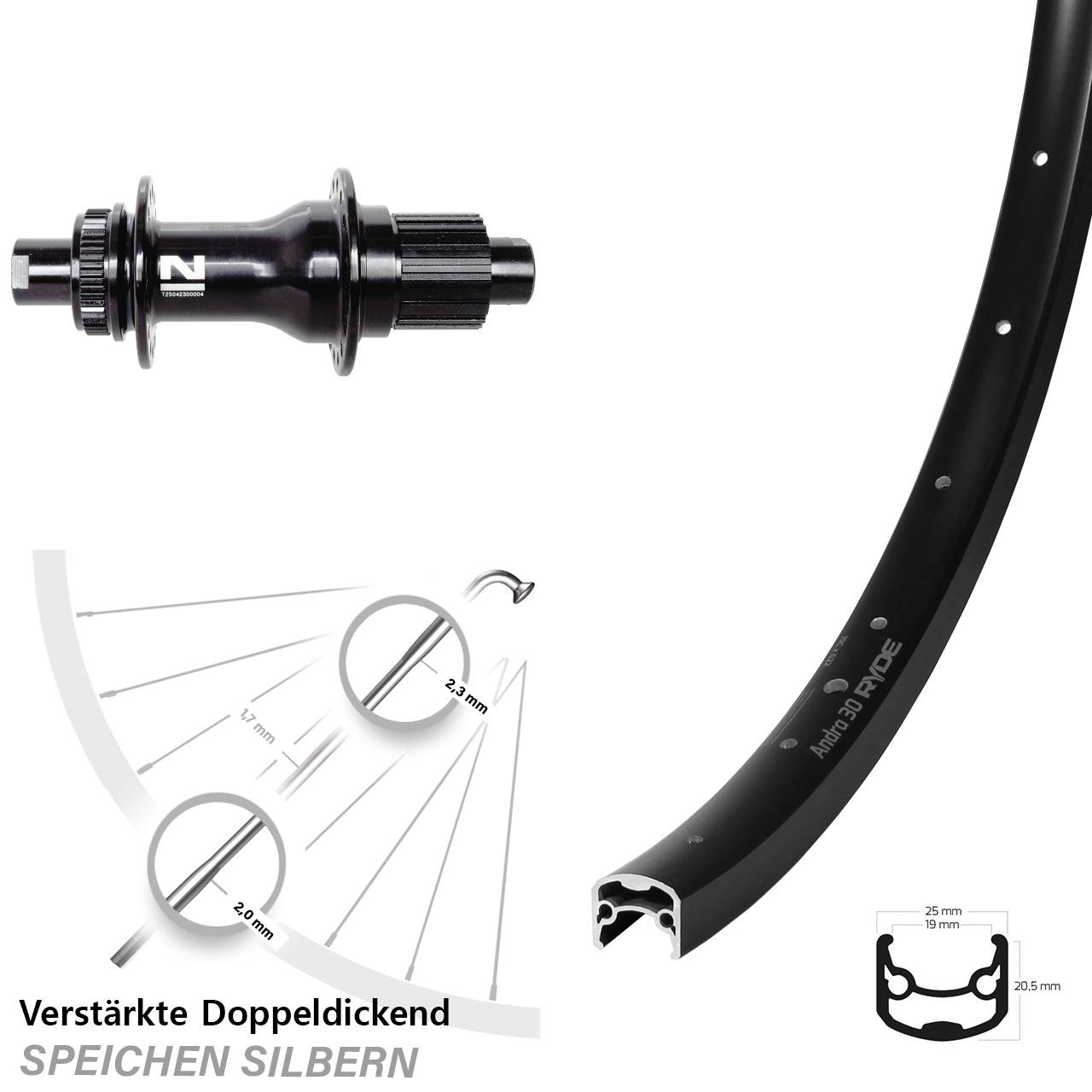Ryde Andra 30 Novatec D792 28 Zoll Hinterrad Centerlock 12x142 Micro Spline