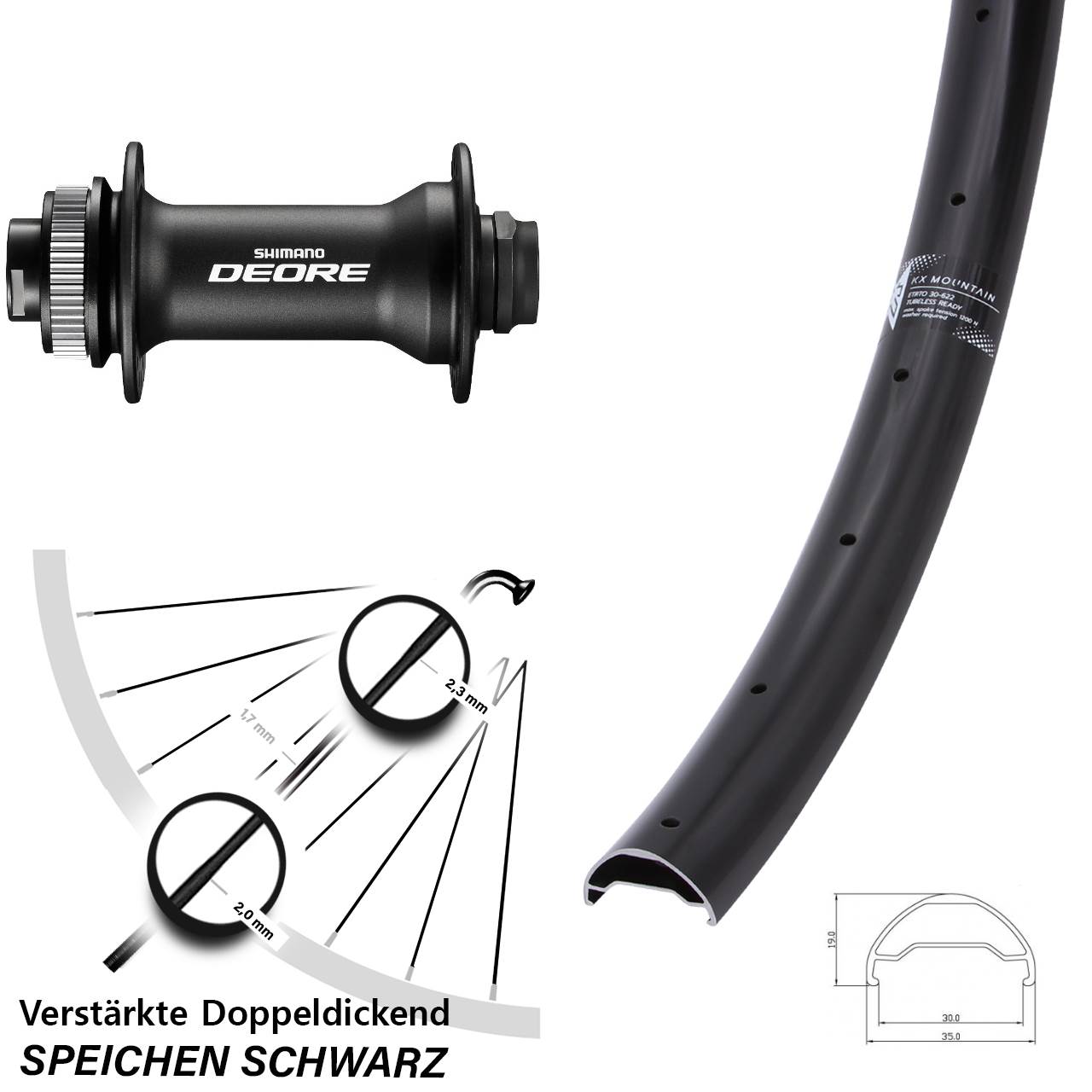 29 Zoll KX Mountain TR Shimano Deore Disc Vorderrad 15x110 Boost