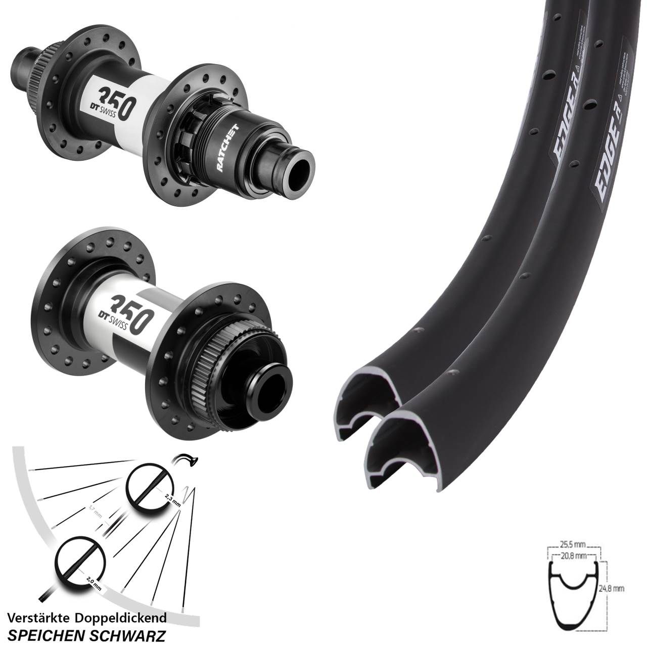 Laufradsatz Centerlock 12x100/142 28 Zoll Ryde Edge R25 OS DT Swiss 350 XDR 11-12 fach