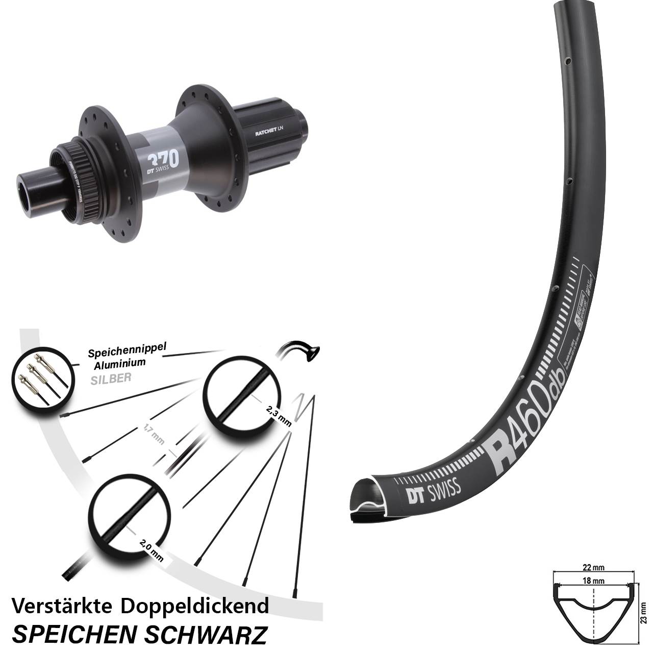 Hinterrad Centerlock 28 Zoll DT Swiss R 460-370 11-12 fach HG 12x142