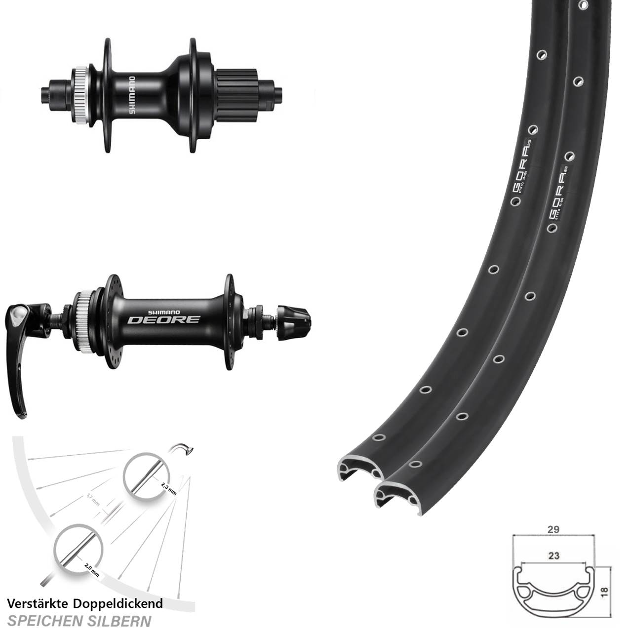 26 Zoll Gora 23 Shimano Deore MT500 Disc Laufrad-Satz für Schnellspanner Micro Spline