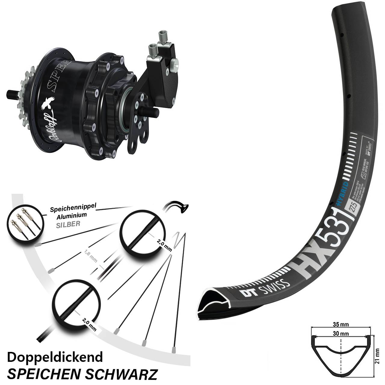 Disc Laufrad 29 Zoll DT Swiss HX 531 Rohloff Speedhub TS DB