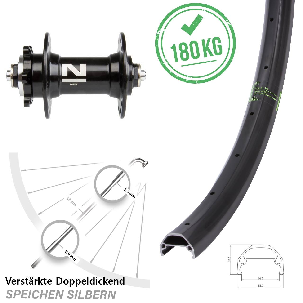 Disc Laufrad 26 Zoll KX Evo Novatec D-041 für Schnellspanner
