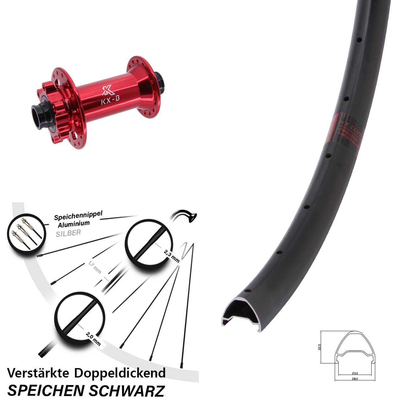 KX-B Clue rot 29 Zoll Disc Vorderrad 15x110 Boost