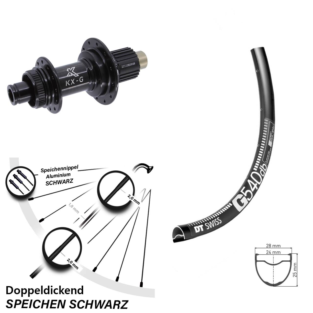 28/29 Zoll DT Swiss G 540 Hinterrad KX-G Micro Spline 12x142