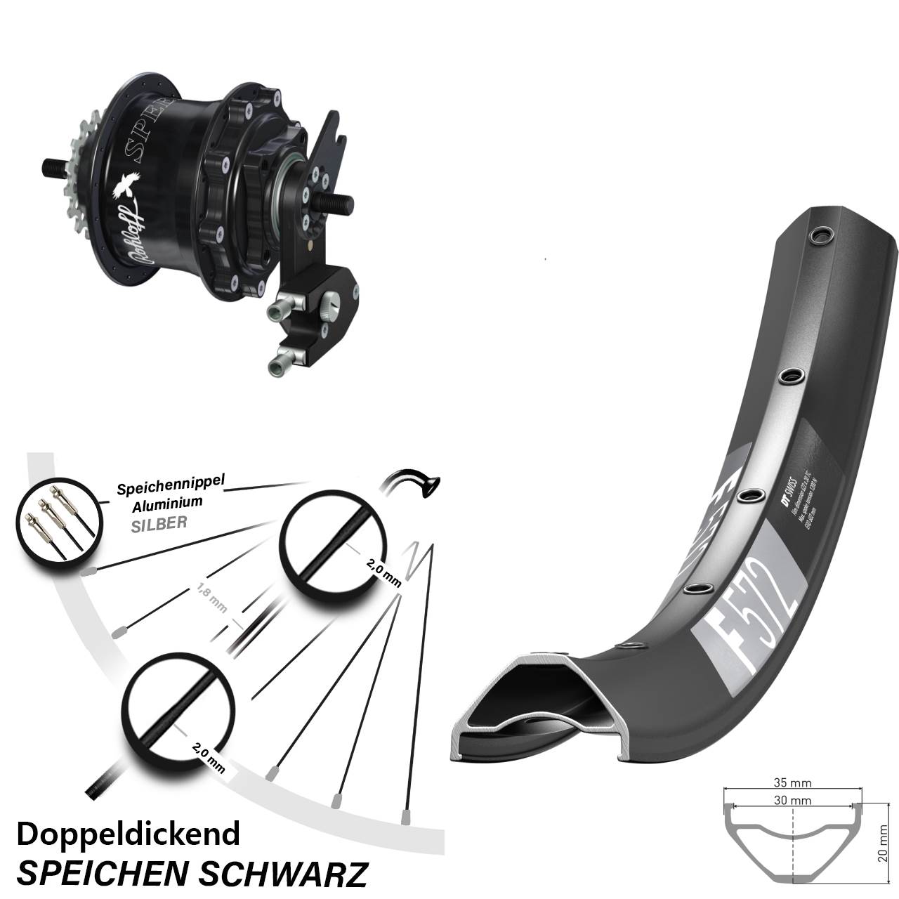 Hinterrad 29 Zoll DT Swiss F 572 Rohloff Speedhub 500/14 TS DB OEM2 schwarz