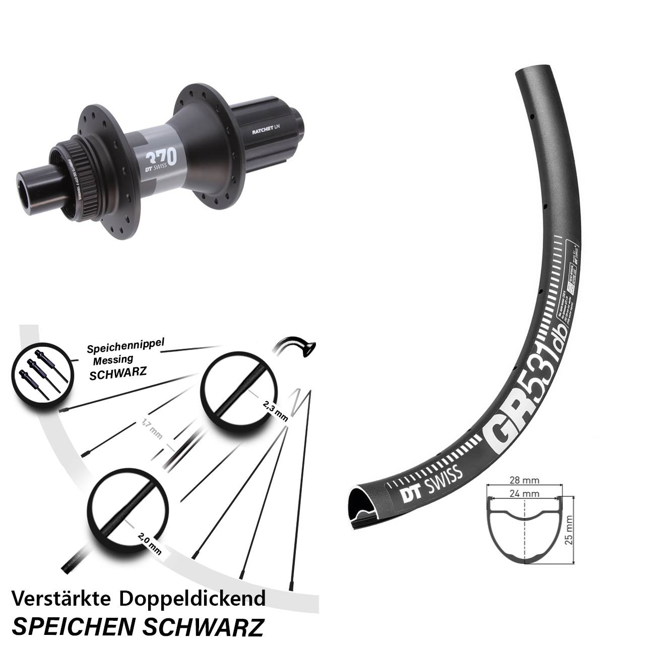 29 Zoll DT Swiss GR531-370 Disc Laufrad 12x142 11-12 fach HG
