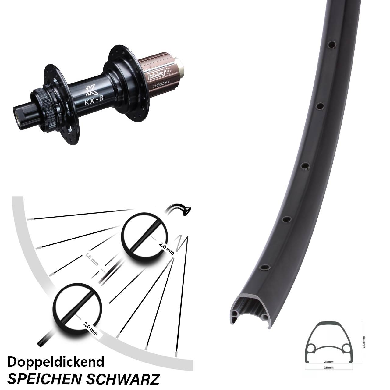 Laufrad 28 Zoll Ambrosio Sport KX-B Centerlock 12x148 8-12 fach HG schwarz
