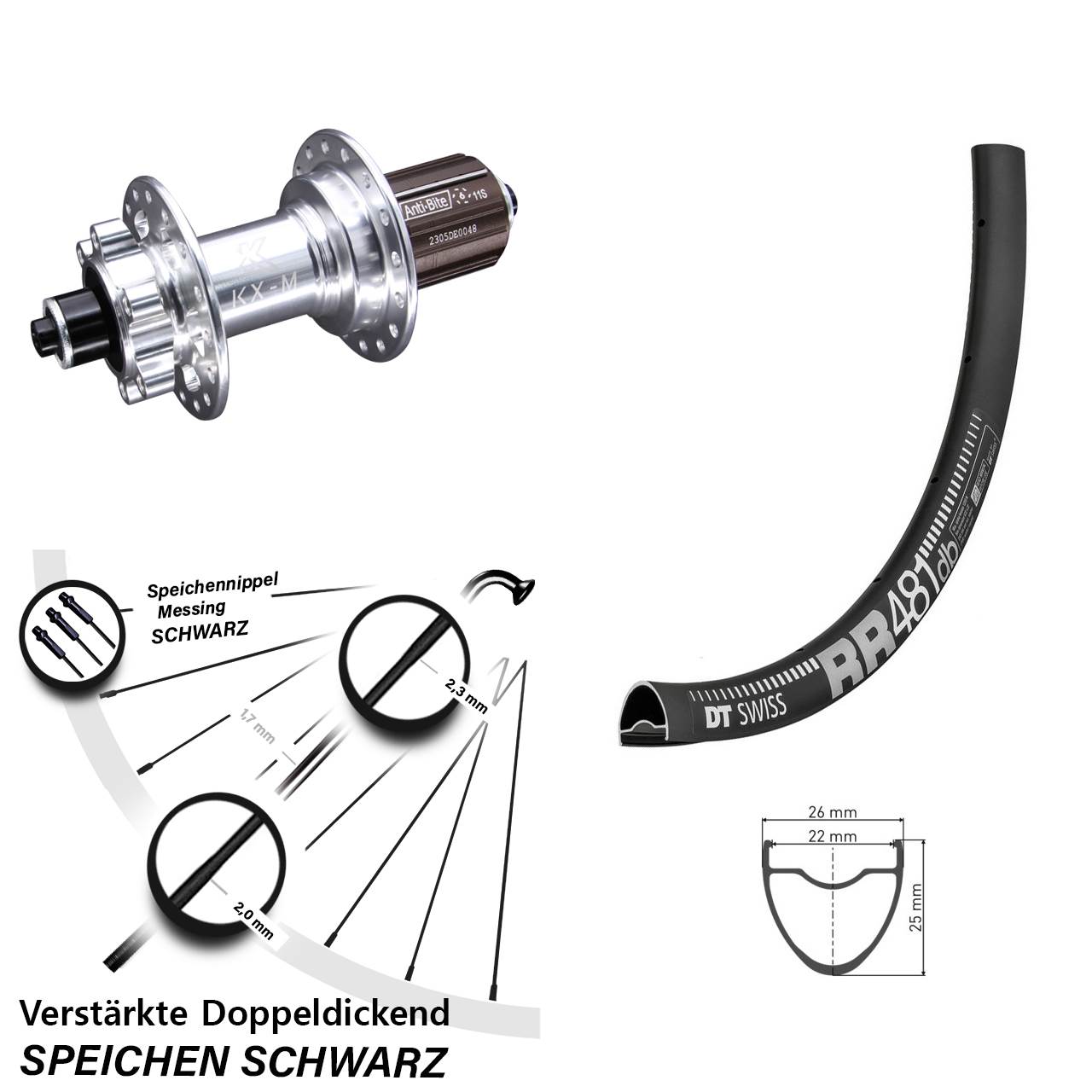28 Zoll DT Swiss RR 481 KX-M Disc Laufrad für Schnellspanner 8-12 fach