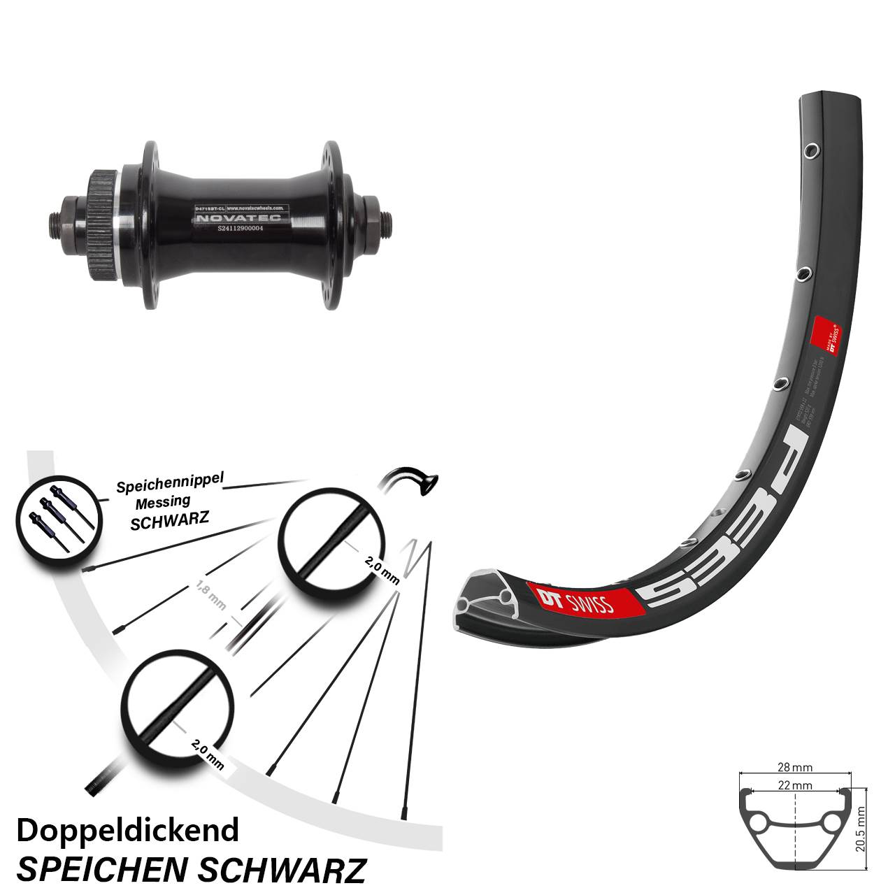 Vorderrad QR 26 Zoll DT Swiss 533 D Novatec D471 Centerlock
