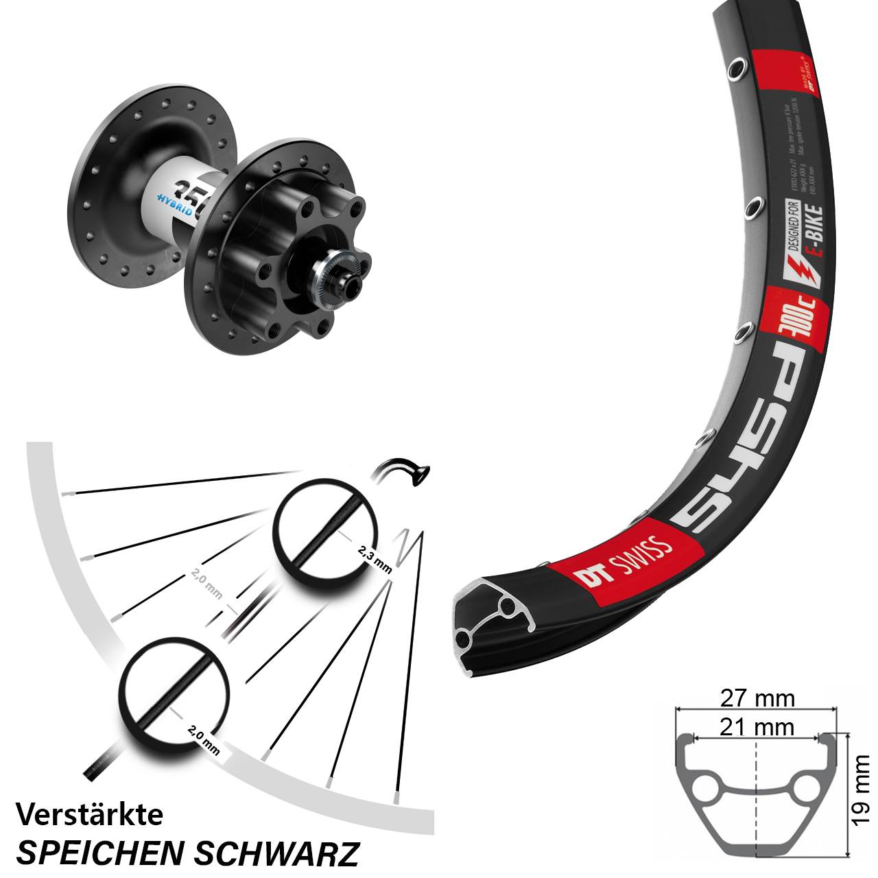 6-Loch Vorderrad für Schnellspanner 28 Zoll DT Swiss 545 350 Hybrid