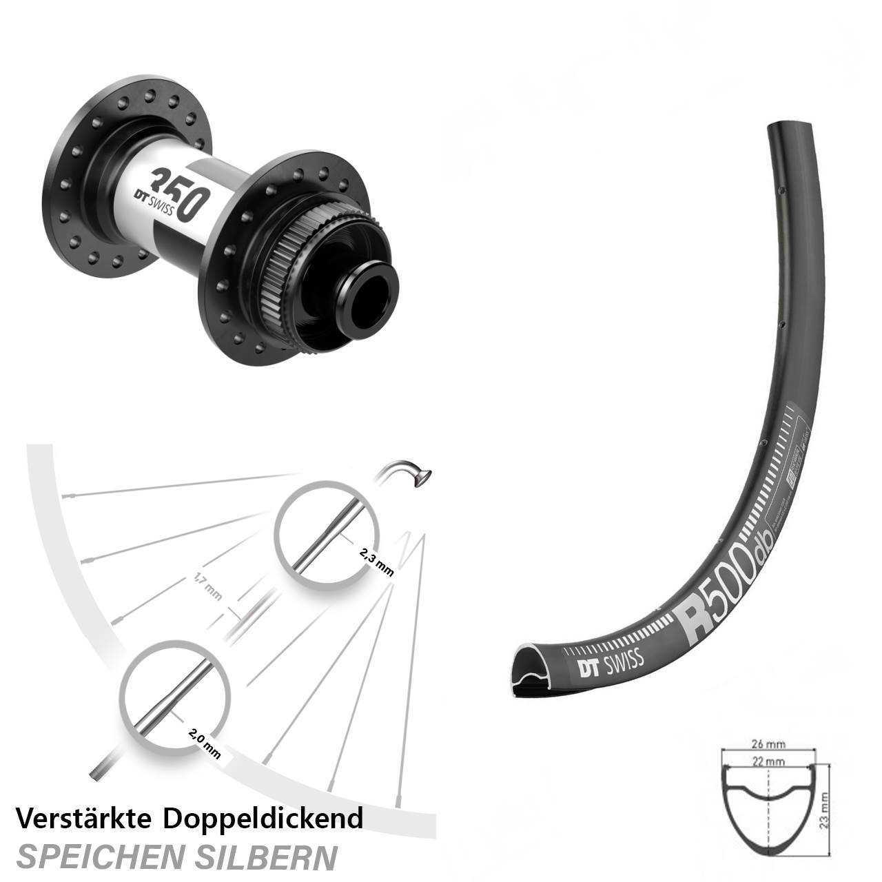 Disc Laufrad 12x100 28-29 Zoll DT Swiss R500 DT Swiss 350 Road