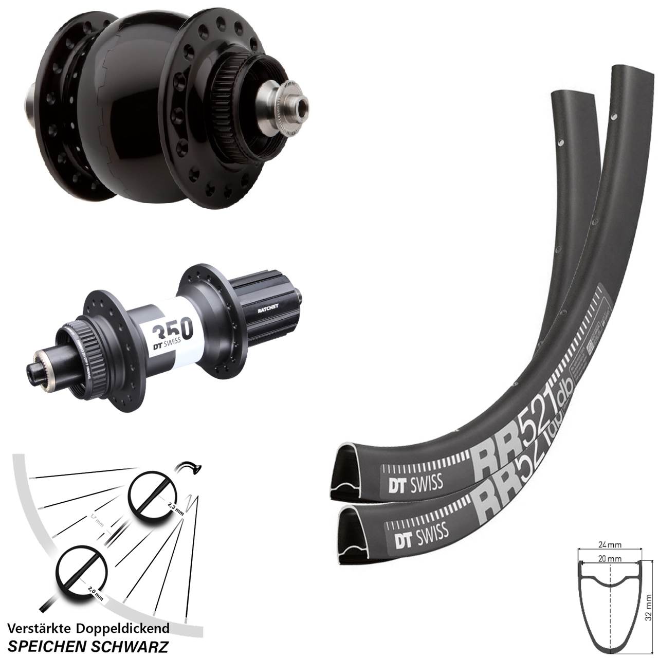 DT Swiss RR 521 350 SONdelux 28 Zoll Disc Laufrad-Satz für Schnellspanner 8-11 fach