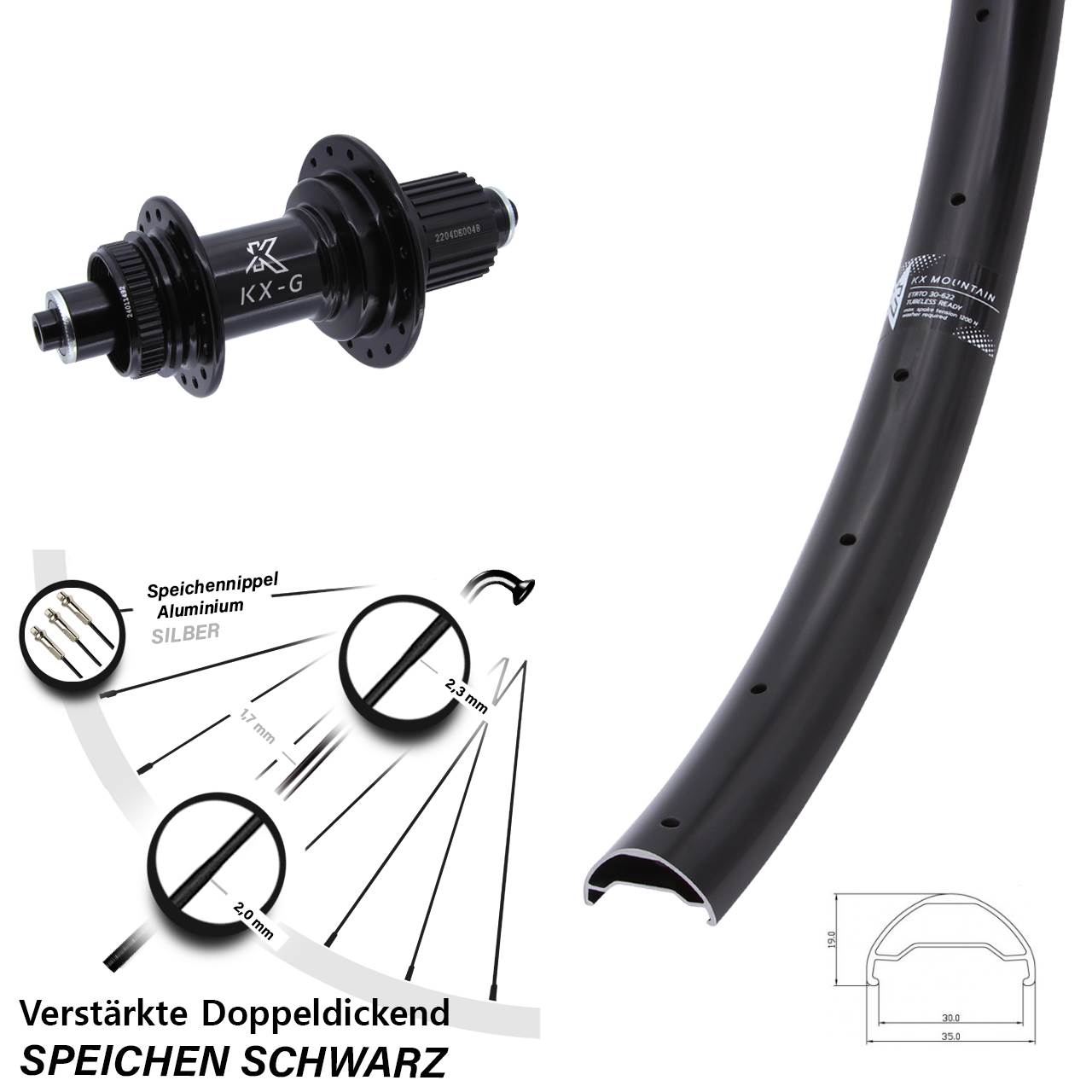 Centerlock Hinterrad 29 Zoll KX-GS Mountain TR Heavy Duty Micro Spline für Schnellspanner