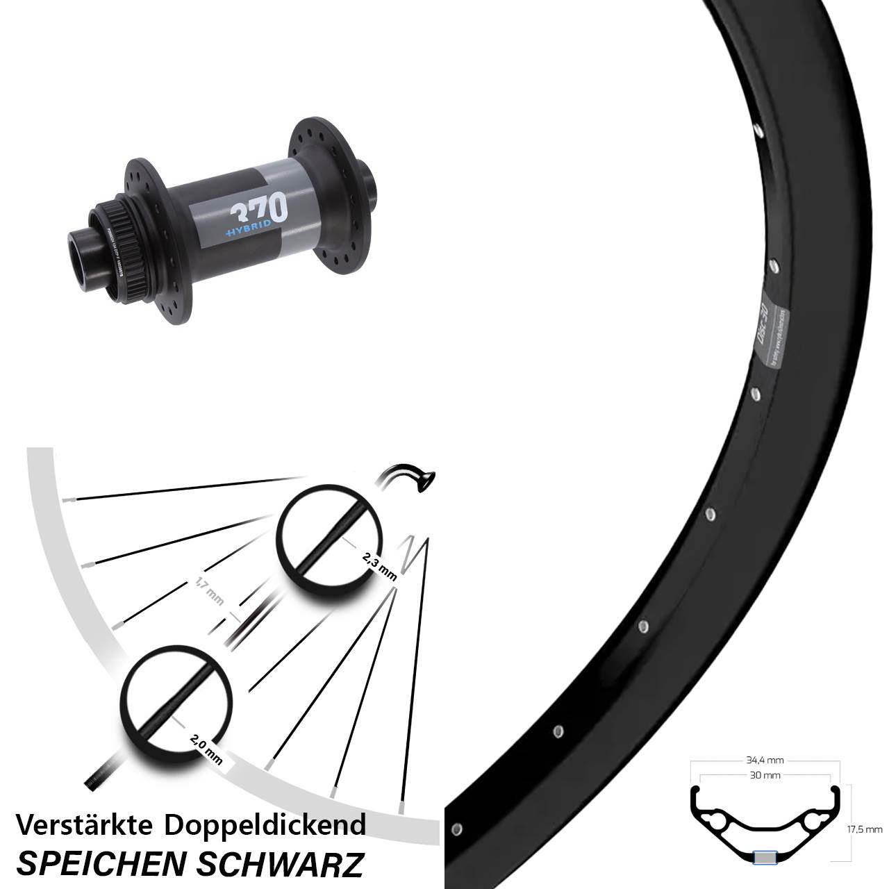Boost Centerlock Vorderrad 15x110 29 Zoll Ryde Disc 30 DT Swiss 370 Hybrid