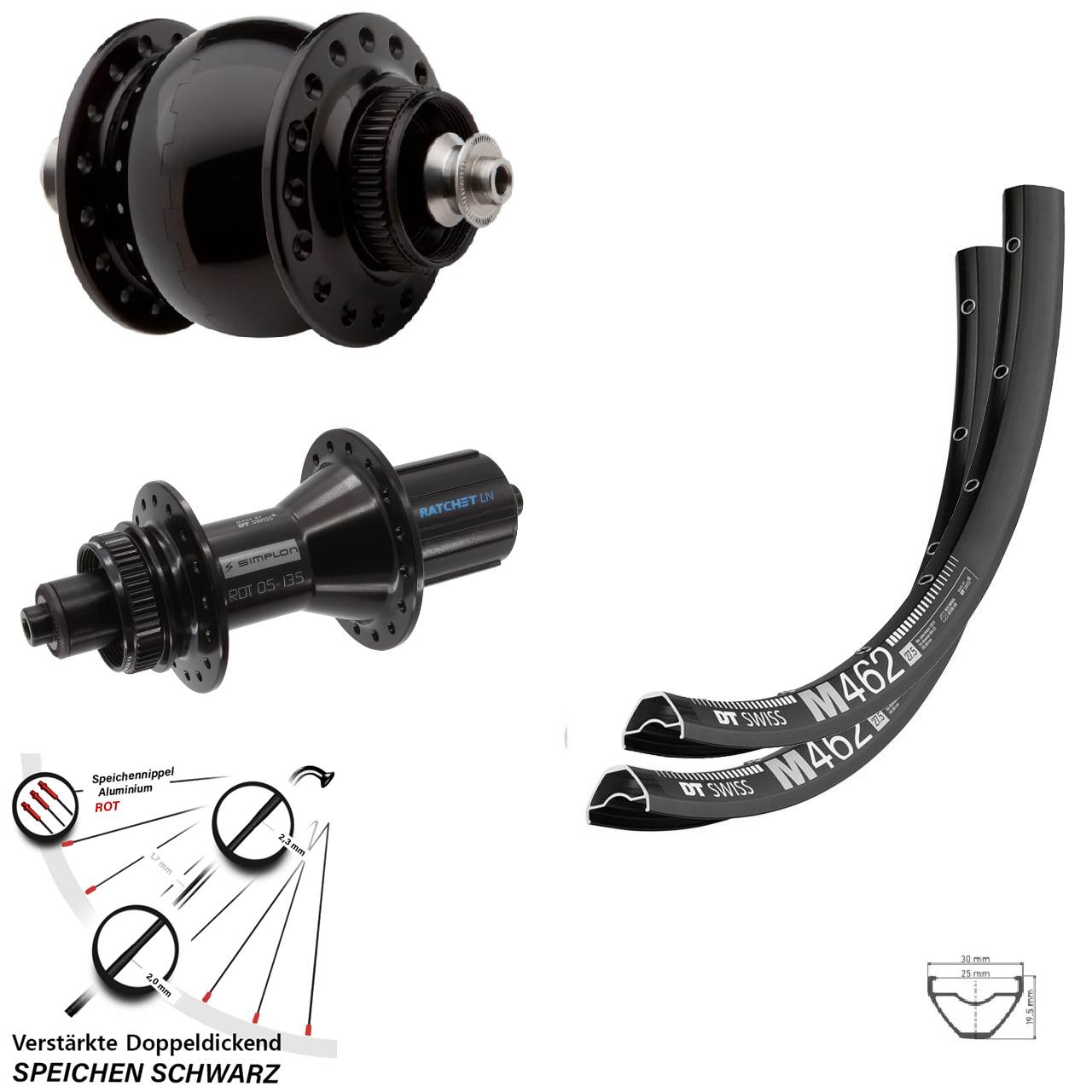 Disc Laufrad-Satz QR 27,5 Zoll DT Swiss M 462-370 Hybrid SON delux 8-11 fach