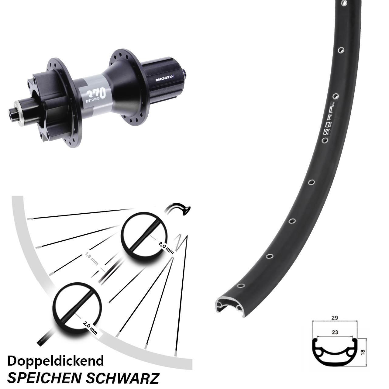 Disc Hinterrad 28 Zoll Gora 23 DT Swiss 370 8-11 fach HG QR Boost