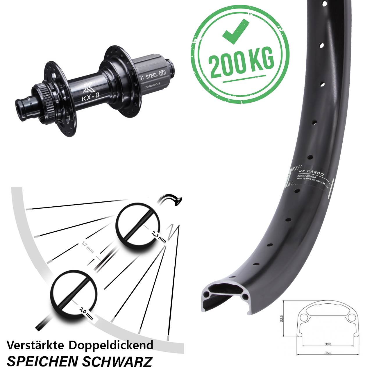 KX Cargo verstärkt Freilauf Stahl 26 Zoll Disc Hinterrad 12x148 Boost 8-12 fach HG