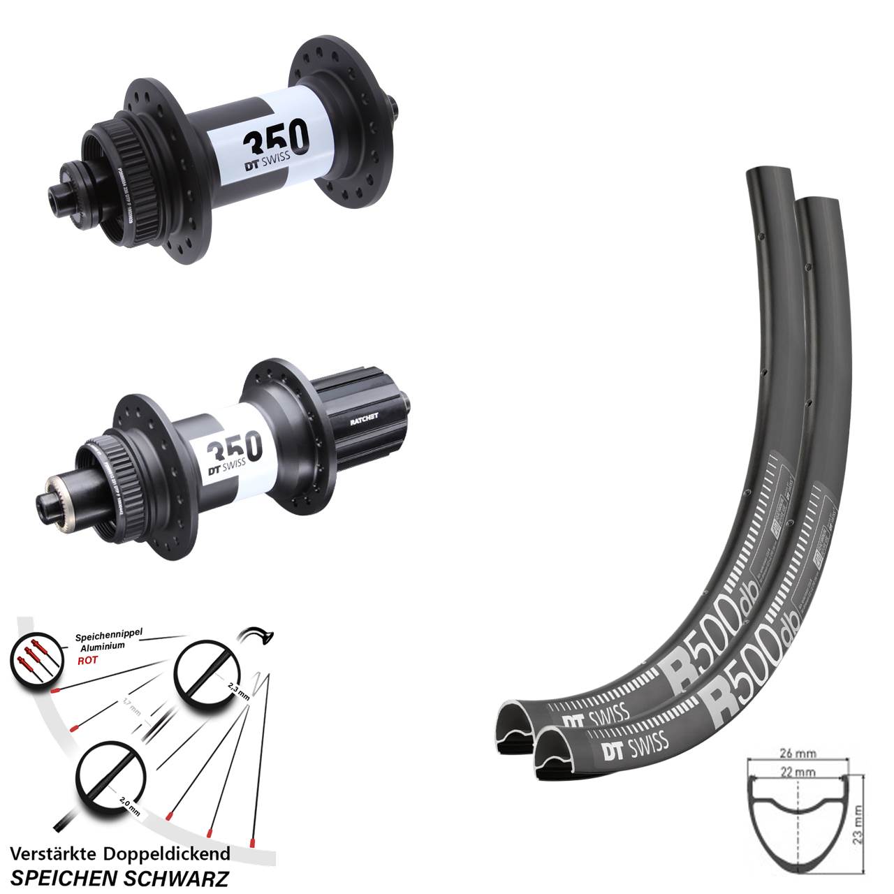 DT Swiss R500-350-Road 28-29 Zoll Disc Laufrad-Satz QR 11-12 fach