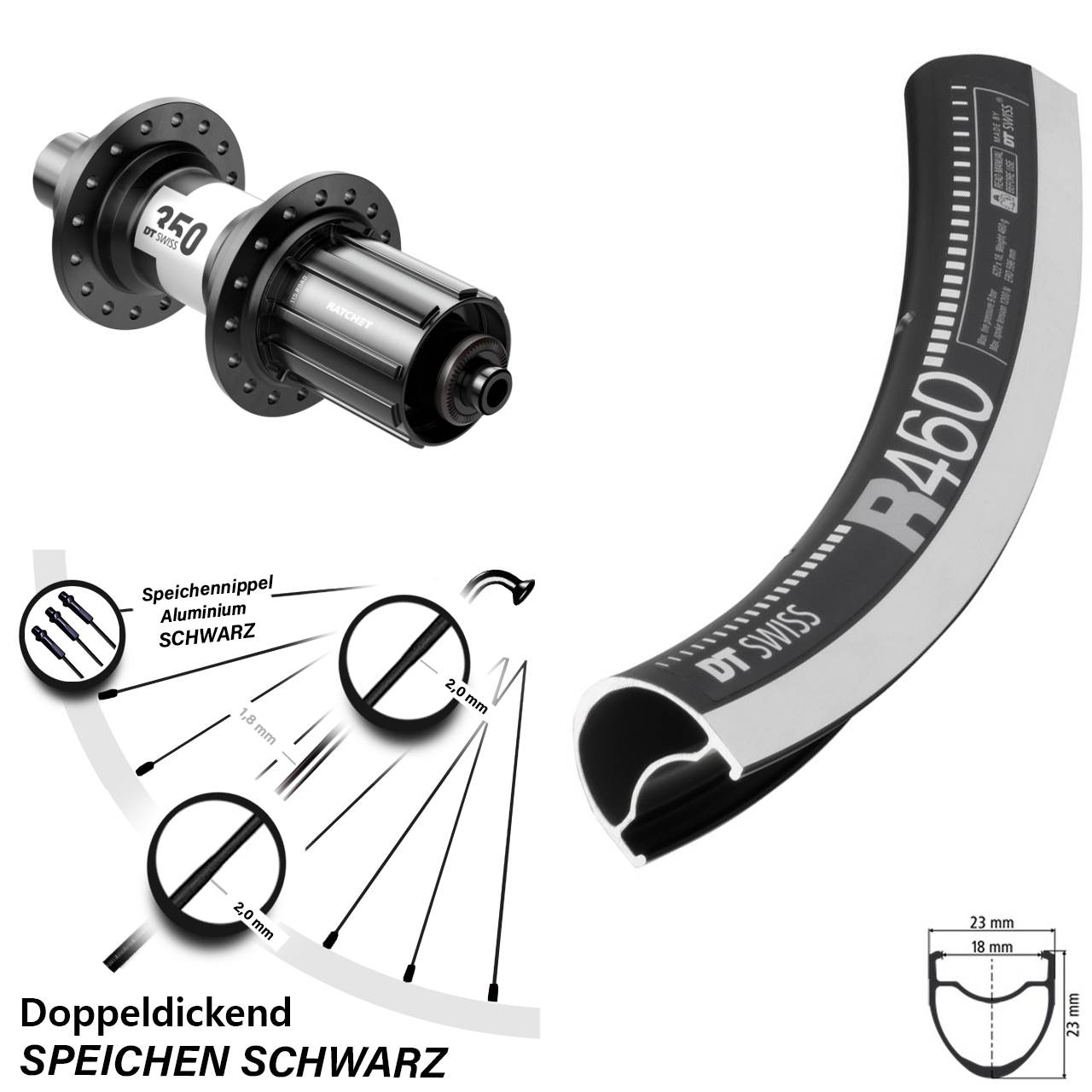 350 Road DT Swiss R 460 Hinterrad 28 Zoll Felgenbremse Rennrad