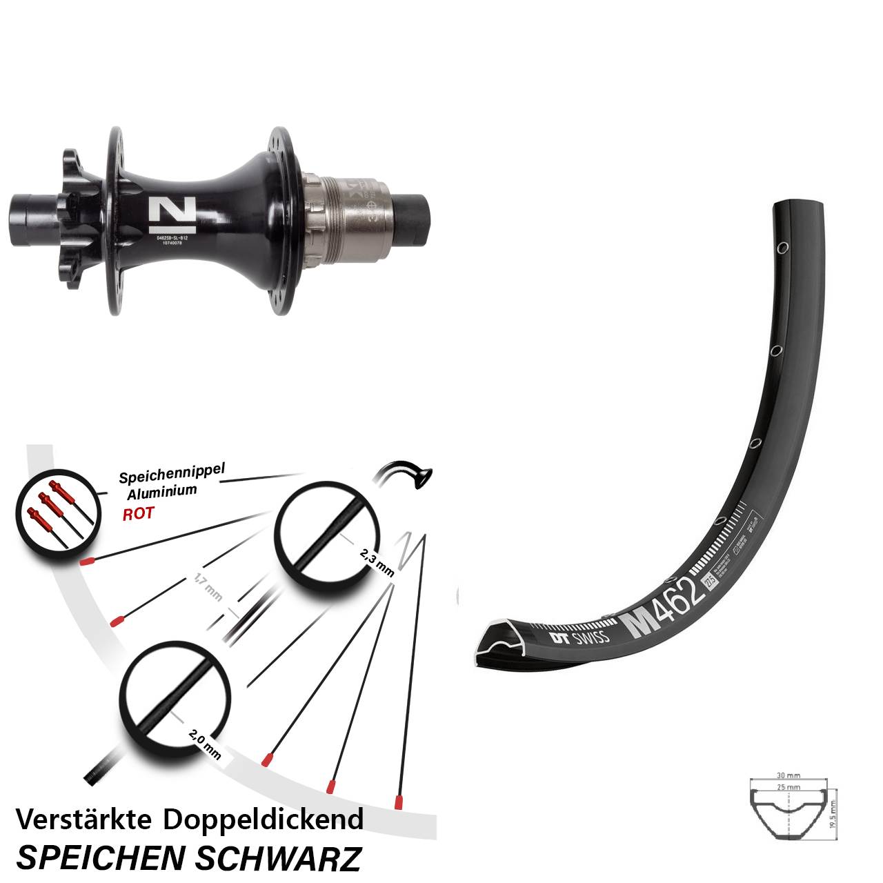 DT Swiss M 462 Novatec D462 27,5 Zoll Disc Hinterrad 12x148 SRAM XD