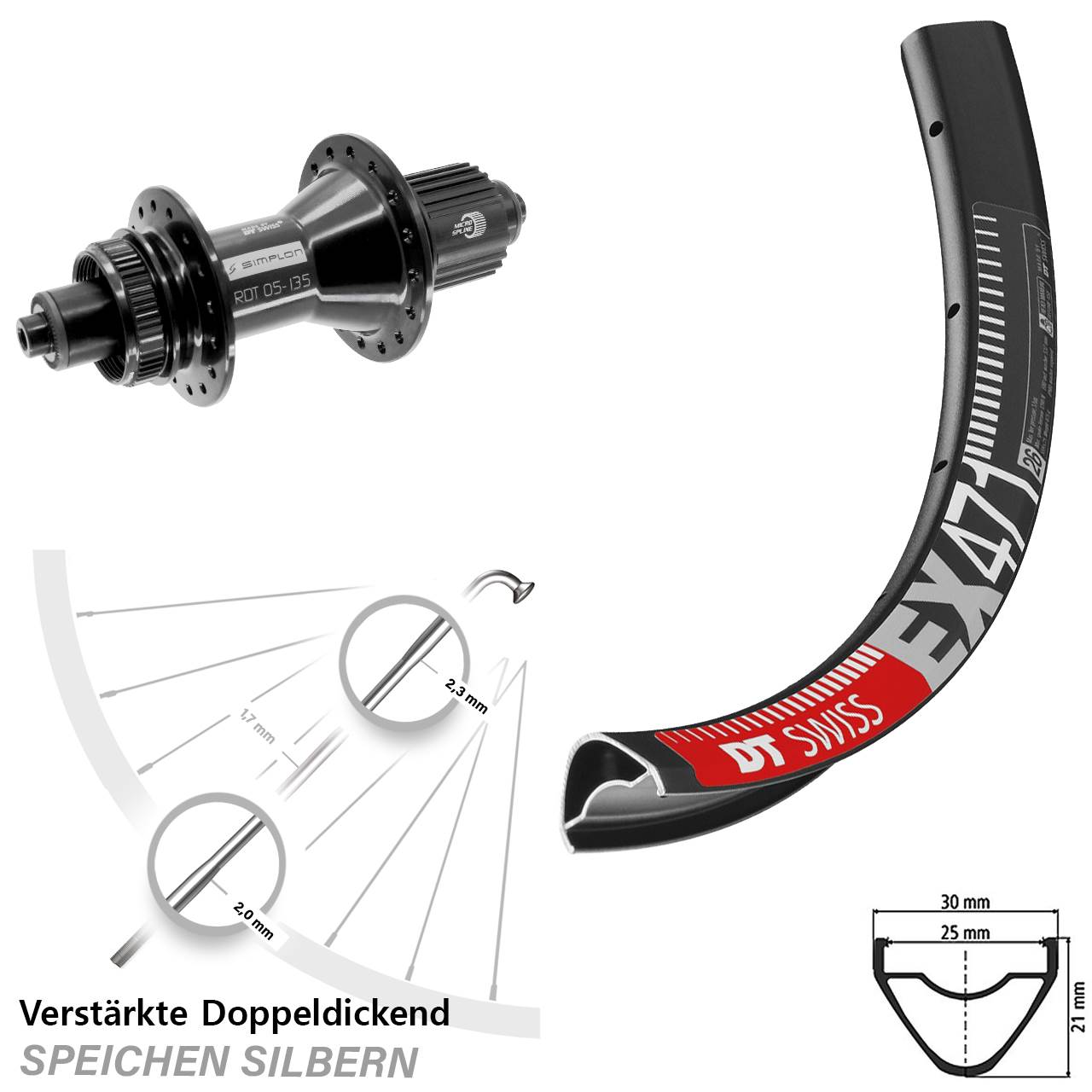 DT Swiss EX471-370 Hybrid 29 Zoll Disc Hinterrad QR Micro Spline