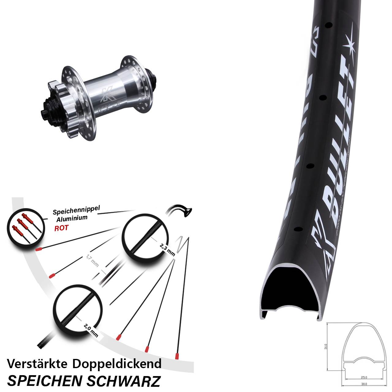 6-Loch Vorderrad 28 Zoll KX-E Bullet verstärkt QR