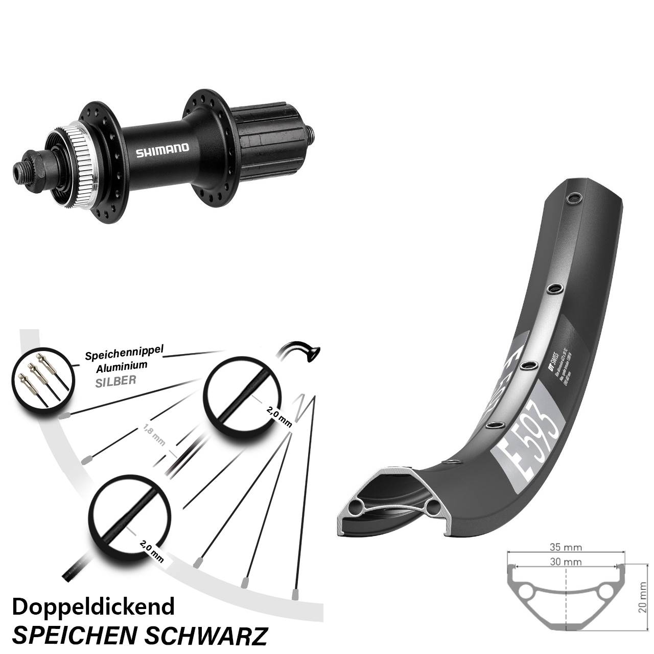 29 Zoll DT Swiss E593 Hinterrad Shimano M4050
